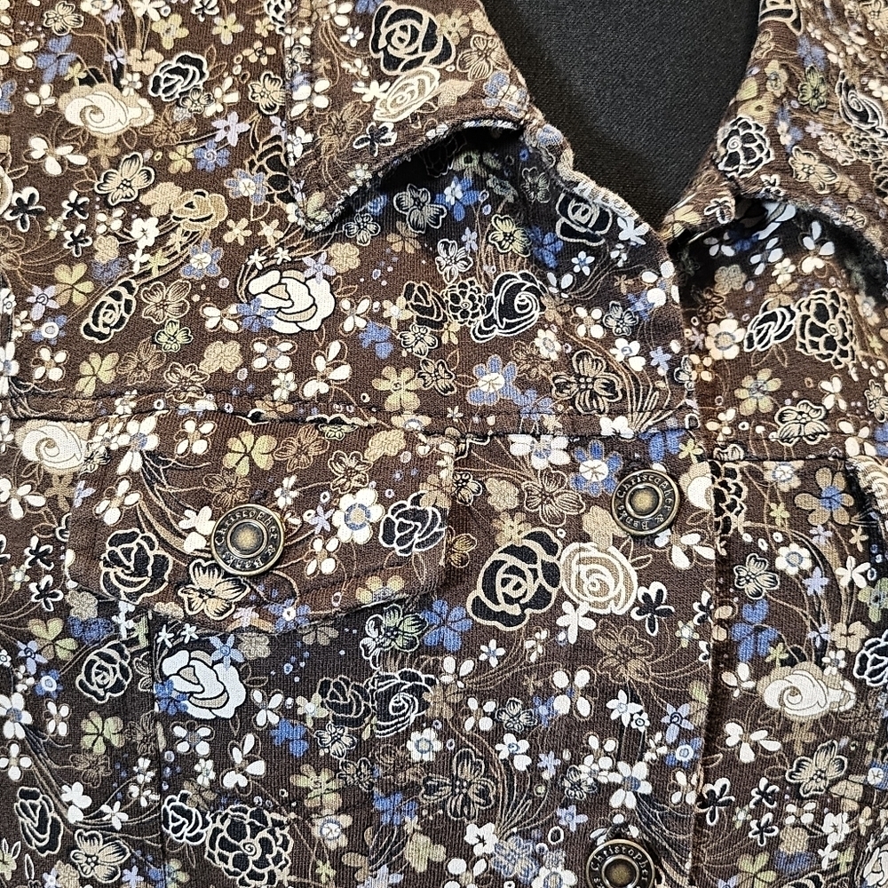 Christopher & Banks Brown Blue Floral Button Up Vest 100% Cotton Size XL - Picture 3 of 8